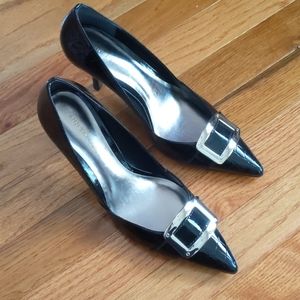 Black Ann Taylor heels with silver buckle